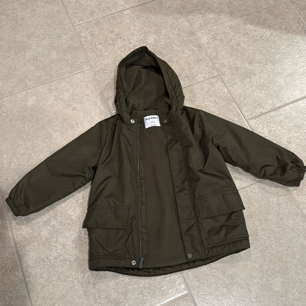 Old Navy Boys 5t Green Fleece Lined Rain Jacket